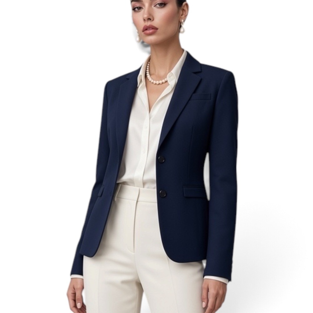 Calvin Klein Navy Blue Blazer Silver Button Rayon Blend Lined Americana Chic 8